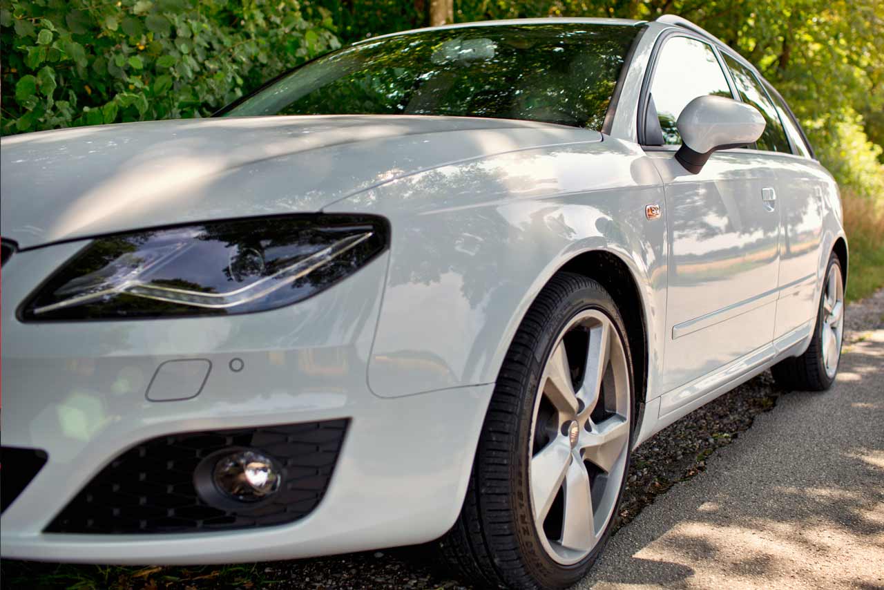 A white car with Platinum Gloss PPF installed